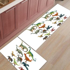 カーペット異なるタイプ漫画恐竜ホワイトキッチンマットの入り口の入り口