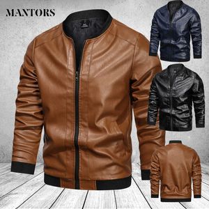 Casaco de Motocicleta Vintage Homens Moda Motociclista Casaco de Couro Masculino Brown Brown Bomber Brown Black Pu Overcoat tamanho grande 4xl 211009