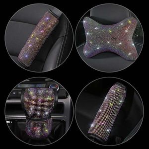 Steering Wheel Covers Fashion Crystal Diamond Seat Belt Cover Non-slip Headrest Armrest Protector For Women Car Styling Interior Accessories