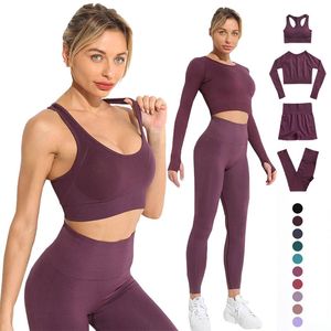 New Yoga Outfits Seamless Gym Leggings Womens Push Up Sports Wear Fitness Tights Athletic High Waist Running Pants + Sport Bra Yoga Outfit