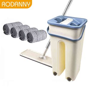Rodanny Magic Mop para limpar as mãos da mão livre Squeeze com Bucket Flat Flat Drop Ferramenta de Cozinha 211106