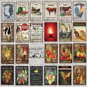 Agricultores Fresh Market Country Stylet Tin Sign Plate Metal Metal Vintage Plate para Wall Poster Farm Outdoor Animal Bar Art Decoração de casa Tamanho 30x20cm