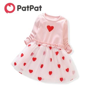 Sommer Frühling Baby Kleinkind Süße Faux-zwei Herz Design Prinzessin Tutu Kleid Langarm Kleider 210528