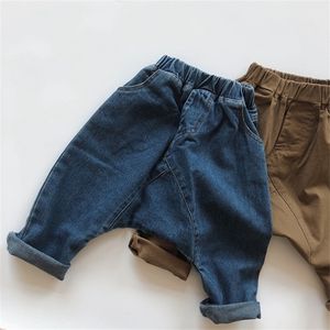 Koreanischen Stil Baby Jungen Mädchen Cowboy Hosen Kinder Casual Elastische Taille Hose Kinder Kleidung Herbst Baby Jungen Mädchen Jeans 210306