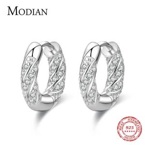 100% Real 925 Sterling Silver Classic Simple Circle Luksusowe Cyrkonia Hoop Kolczyki dla kobiet Wedding Jewelry Akcesoria 210707