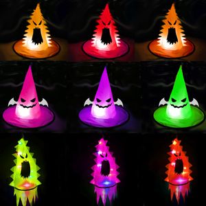 Halloween Hanging Lighted Witch Hat Novelty Lighting Battery Operated LED Luminous Headdress Magic Glowing Witch's Cap For Festival Decoration