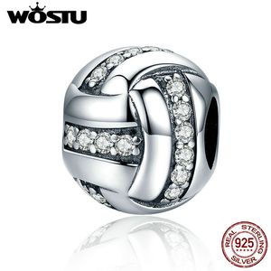 Wostu Fashion New 925スターリングシルバーのきらびやかなリボンボールシェイプビーズフィットオリジナルWSTチャームブレスレットジュエリーギフトCQC302 Q0531