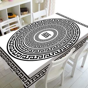 Black White Greek Key Tablecloth Table Cloth for Birthday Party Decor Elegant Meander Border Rectangle Square Tablecover 211103