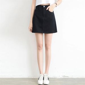 Licyever الأزياء الكورية الربيع الصيف النساء الدنيم تنورة عالية الخصر البسيطة التنانير الجينز زائد الحجم المتناثرة القطن الفتيات تنورة سوداء 210306