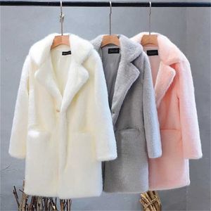 Mulheres vison Faux Pele Casaco gira para baixo colarinho inverno quente pele falsa senhora casaco casual 211122