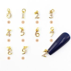 Nail Art Decorations 1Set A-Z English Letters Gold Decoration 0-9 Number Metal Dangle Ring Charms Alloy Rhinestones Manicure Accessories VI8