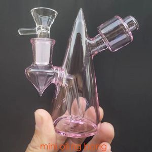 Mini Pembe Taşınabilir Cam Su Bongs Dab Rig Mini Tütün El Borular Küçük Kabarcık Nargile Beher ile 14mm Cam Yağ Kase