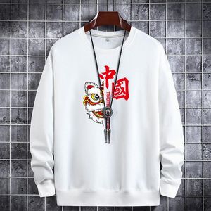 Männer Hoodies Sweatshirts 2022 Frühling Dünne Top Baumwolle Sweatshirt Paar Oversize Pullover Mann Chinesischen Stil Lion Dance Print Hoody Männlich 90