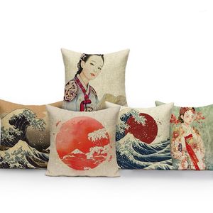 Cushion/Decorative Pillow Japanese Style Cushion Cover Woman Sea Waves Sunrise Mountain Home Bedroom Outdoor Sofa Gift Custom Cases