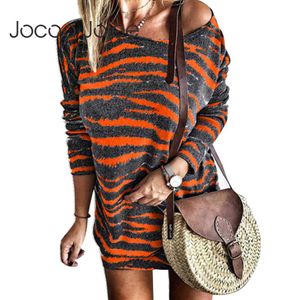 Jocoo Jolee Women Casual Cotton O Neck Striped Mini Dress Spring Long Sleeve Loose Dress Zebra Print T Shirt Dress Oversized 5XL 210619
