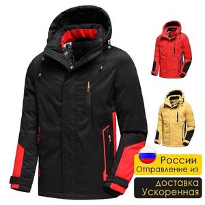 5xl Plus Mężczyźni Zima Znosić Grube Ciepłe Parkas Kurtka Płaszcz Outdoor Casual Wiatroszczelna Kieszonkowy Odpinany Kapelusz Parka 211214