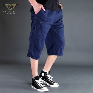 Men's Summer Breeches Cargo Short Pants 3/4 Length Straight Loose Baggy s Boardshort Male Hip Hop Plus Size 4XL 5XL 210629