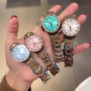 Moda Frosted Kalendarz Marka Logo T Letter CZ Kwarcowy Zegarek Wrist Number Roman Numer Zegar Niebieski Zielony Różowy White Dial Watch