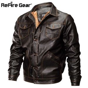 ReFire Gear Winter PU Leather Jacket Men Tactical Army Bomber Warm Military Pilot Coat Thick Wool Liner Motorcycle 211214