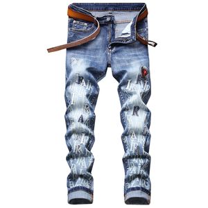 Письмо вышивая мужская джинсы мода стройная уличная уличная одежда панталоны Пара Хомбер Вакерос