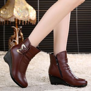 Anti-skid Comfortable winter snow boots woman wedges high heels fashion shoes genuine leather women 10el#