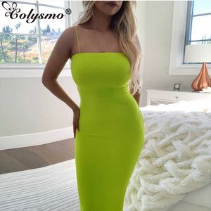 Colysmo Двойные слои Летнее платье Женщины Без спинки Сексуальная Bodycon Длинная Женщина Вечеринка Ночь Хлопок Элегантный Lime 210527