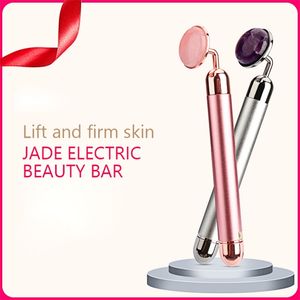 Wholesale vibrating face tool for sale - Group buy Electric Vibrating Natural Rose Quartz Jade Roller Massager for Face Lifting Slim Stone Massage Skincare Beauty Tool