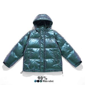 Мужской пуховик зима новая короткая блестящая утолщение тенденции с капюшоном теплы утка мода повседневная свободная куртка мужчины G1115