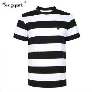 2021 France Serige park striped t shirt for classical design with tie badge new design for big size high quality cottomaterial G1229