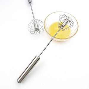 12inch Stainless Steel Whisk Stirrer Mixing Mixer Egg Beater Foamer Rotate Hand Push Whisk Stiring Tool for Kitchen