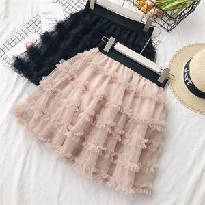 Women Sweet Mesh Tulle Skirt Summer Black Pink Short High Waist Sexy Mini Skirt Jupe Femme Princess Tutu Skirts Womens C5502 210311