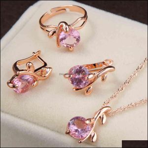 Bracelet, Earrings & Necklace Jewelry Sets Elegant Gold Color Austrian Crystal Set Pendants Necklaces Ring Rhinestone Bridal For Women Drop