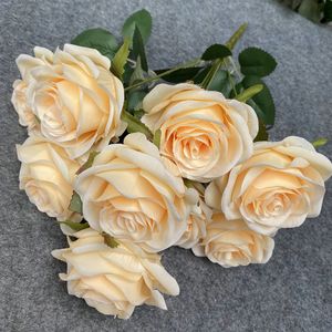 1 Blumenstrauß, 9 Köpfe, künstliche Rosen, Blumensträuße, Hochzeit, Garten, Dekoration, Wohnzimmer, Heimdekoration, Fotofotografie, Requisiten, rosa Kunstblumen