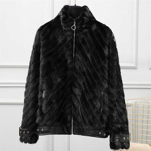 Fur Mink Casaco Mulheres Curto Zíper Suporte Collar Real Inverno Fashion Jacket Genuine Natural S 211220