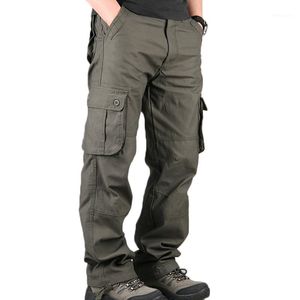 Mäns lastbyxor Mens Casual Multi Fickor Stor Storlek 44 Tactical Men Outwear Army Straight Slacks Long Byxor