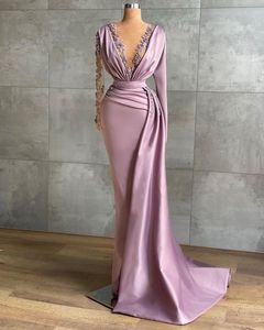 Ebi Arabic Aso Lilac Lace Beaded Evening Sheer Neck Prom Dresses Sheath Sexy Cheap Formal Party Second Reception Gowns Zj965