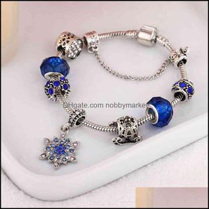 Charm Armbänder Schmuck Pan Familie Blue Star Sky Armband Weibliche DIY Märchen Weihnachten Diamant Schneeflocke Glas Perlen Drop Lieferung 2021