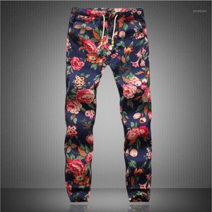 Women Linen Pants toptan satış-Moda İlkbahar Sonbahar Erkekler Çiçek Baskı Joggers Erkek Rahat Yaz Pantolon Bayan Erkek Sweatpants Keten Pantolon Erkekler
