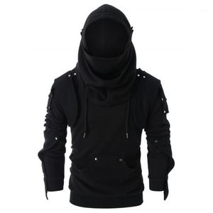 Winter Male Jacket Mens Retro Mask Elbow Button Pullover Long Sleeve Hooded Sweatshirt Tops Blouse Autumn Casual Coats Plus Size1