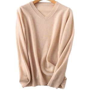 100% Merino шерсть женщины V-образным вырезом свитер осень зима теплый мягкий вязаный пуловер Femme Jumper Cashmere 211011