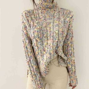 Koreanska turtleneck tröja kvinna höst vinter botten tröjor varm twist lös stickade pullover jumper kvinnor 210525