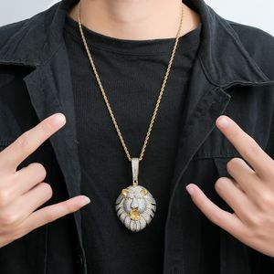 Men Hip Hop Full Rhinestone Lion Head Pendants Necklaces Male Bling Bling Iced Out 24inch Rope Chain Hiphop Cubic Zirconia Stone Necklace 14K Real gold Plating