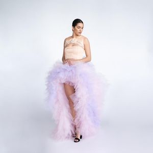 Spódnice 2021 Chic Elegancki Kolor Dopasowywanie Wysokiego Ruffled Tulle Spódnica Długość Długie Kobiet Puffy Maxi