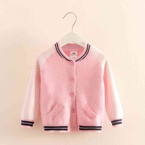 Autunno Primavera 2 3 4 6 8 10 Anni Adolescente Regalo di Natale Bambino Tasca per bambini Baseball Maglioni lavorati a maglia Cardigan per bambini Ragazze 210529