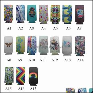 Övrigt kök, Matsal Bar Hem Garden12oz Slim Öl Insatorer Neopren Dryck Kylare Kollapsibel Cola Soda Bottle Koozies Rainbow Butterf