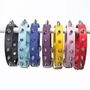Fashion Style Metal Rivet Avoid Bite Dog Collar Candy Colors Pu Leather Leash Collars Pet Puppy Supplies Red Blue Black Blue