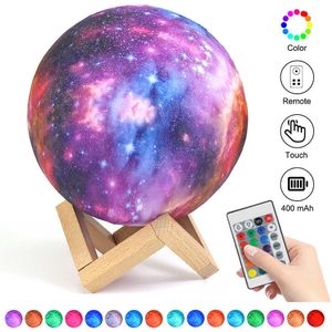 Sternenhimmel-Mondlampe, 3D-Druck, Galaxie-Nachtlicht für Kinderatmosphäre, 16 Farbwechsel, Touch- und Fernbedienung, Galaxie als Geschenk Y0910