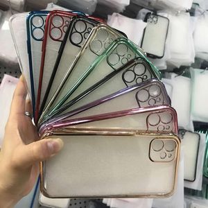 Luxury Classic Plating Phone Cases Straight Flat Side Soft TPU Clear Shockproof Case for iPhone Mini Pro Max XR XS X Plus SE Back Cover
