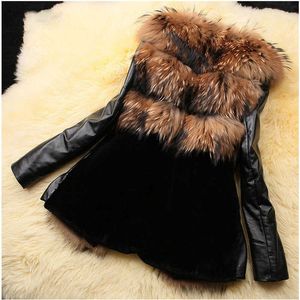 Winter Women Faux Fur Coat Slim Casual Fox Fur Coat PU Sleeves Warm Winter Coat Women Jacket with Fur Tassels Outwear Overcoat Y0829