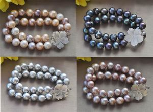 Wholesale black freshwater pearl bracelet for sale - Group buy Beaded Strands MCT STAR Z11164 strands quot mm Round Pink White Lavender Gray Black Freshwater Pearl Bracelet Shell Flower